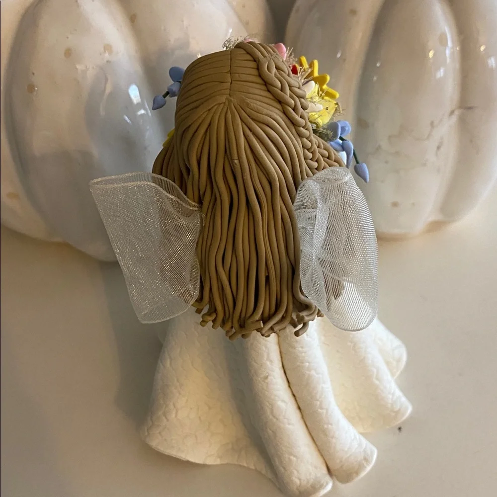 Kneeded Angel Figurine with Pastel Floral Bouquet